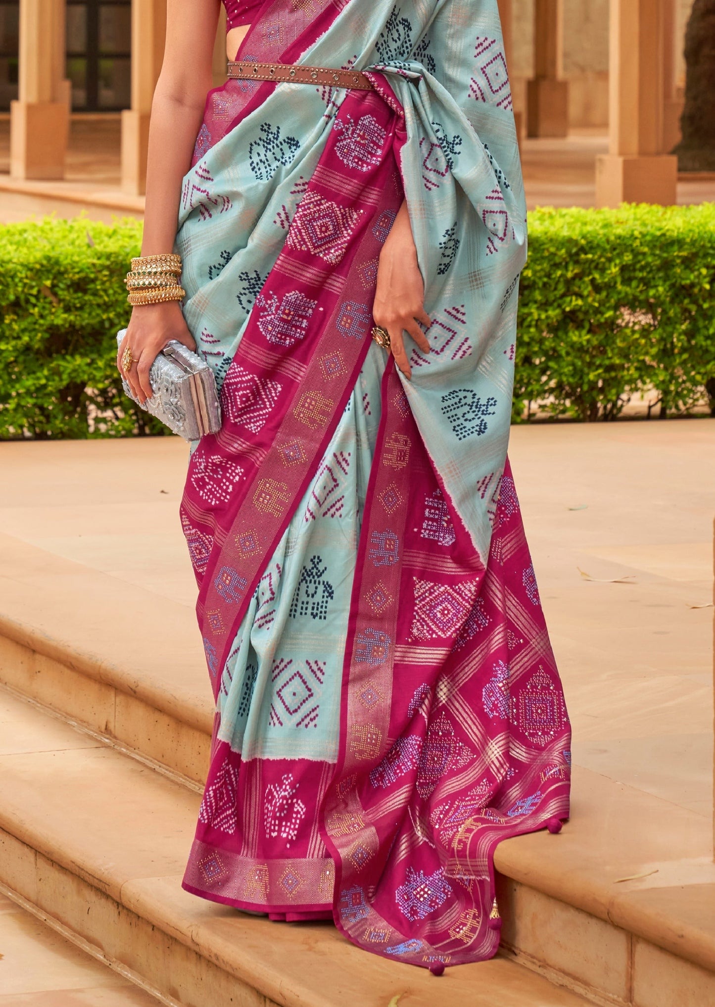 Zari Checks Patola Silk Pastel Blue Saree