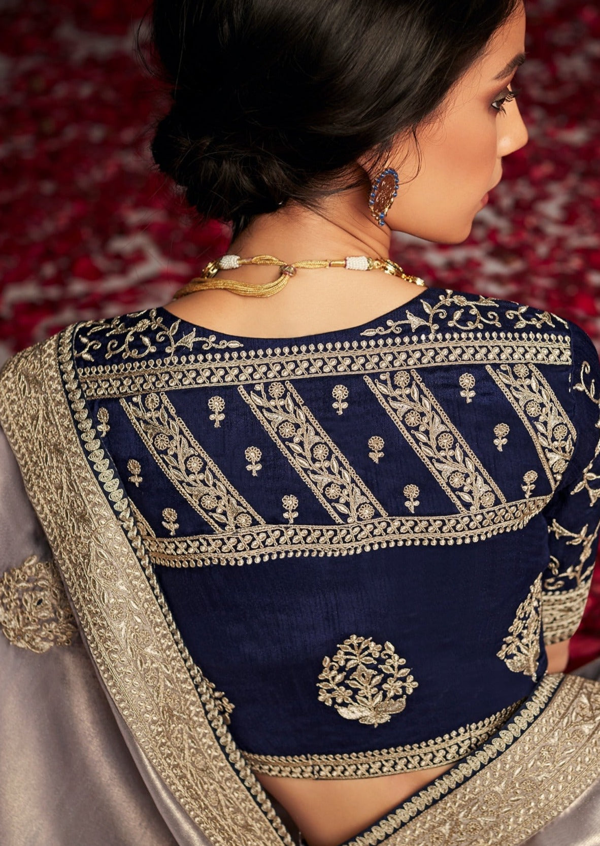 Designer Organza Tissue Silk Embroidered Silver Saree