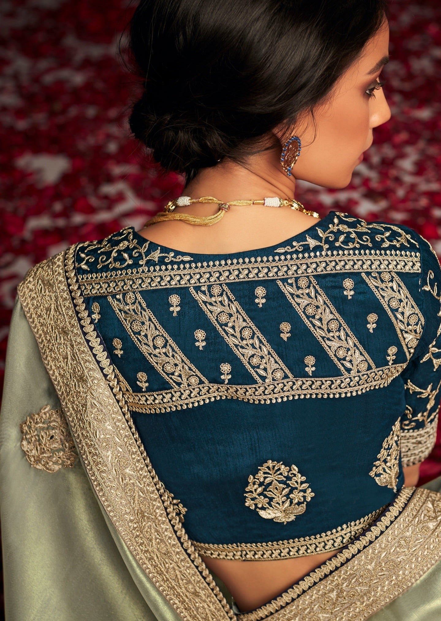 Designer Organza Tissue Silk Embroidered Green Saree