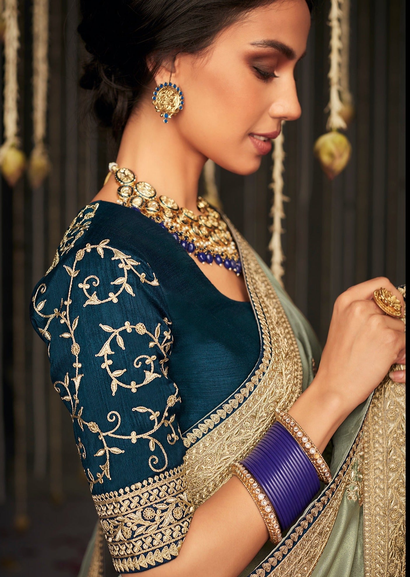 Designer Organza Tissue Silk Embroidered Green Saree