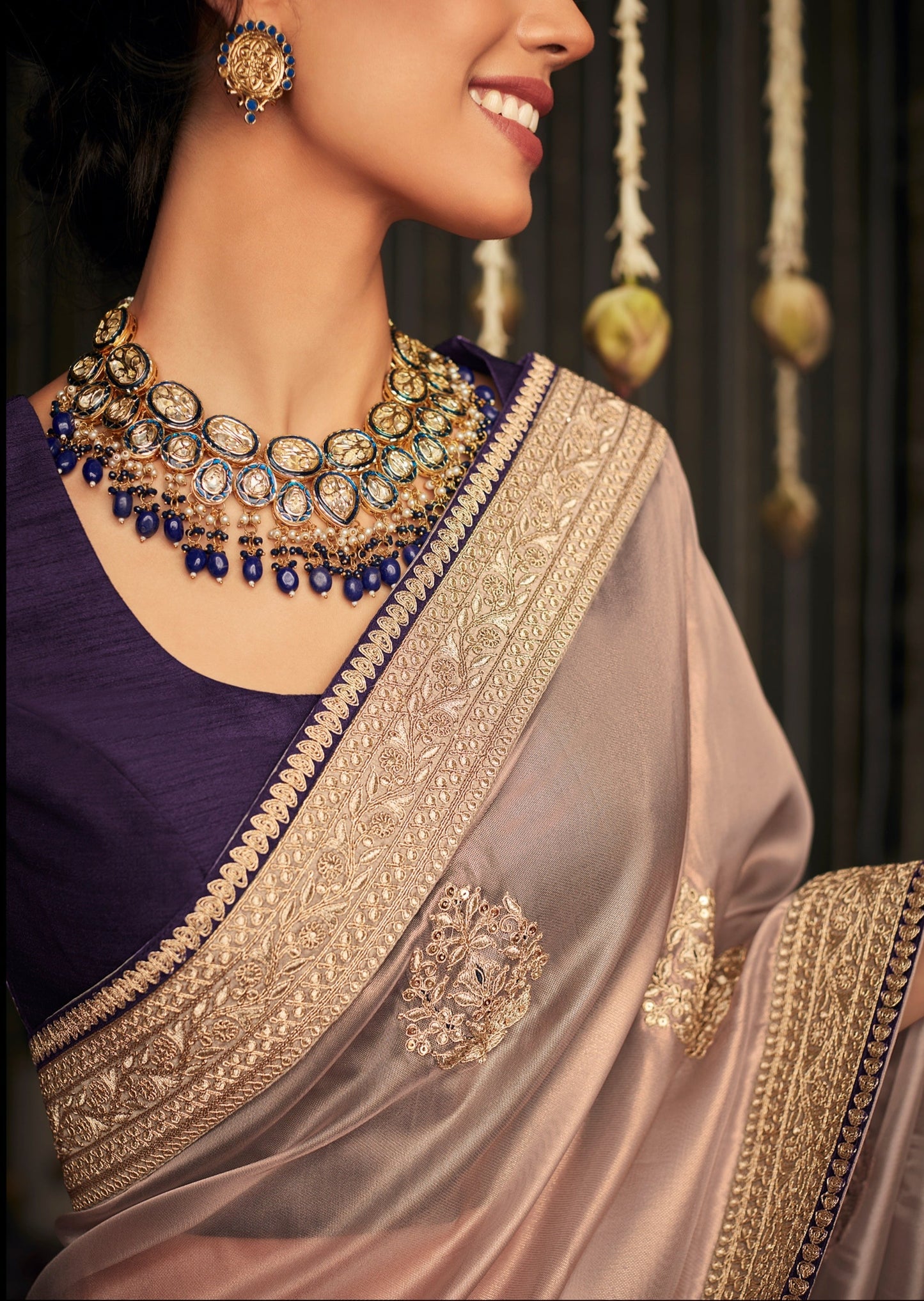Designer Organza Tissue Silk Pink Embroidered Saree