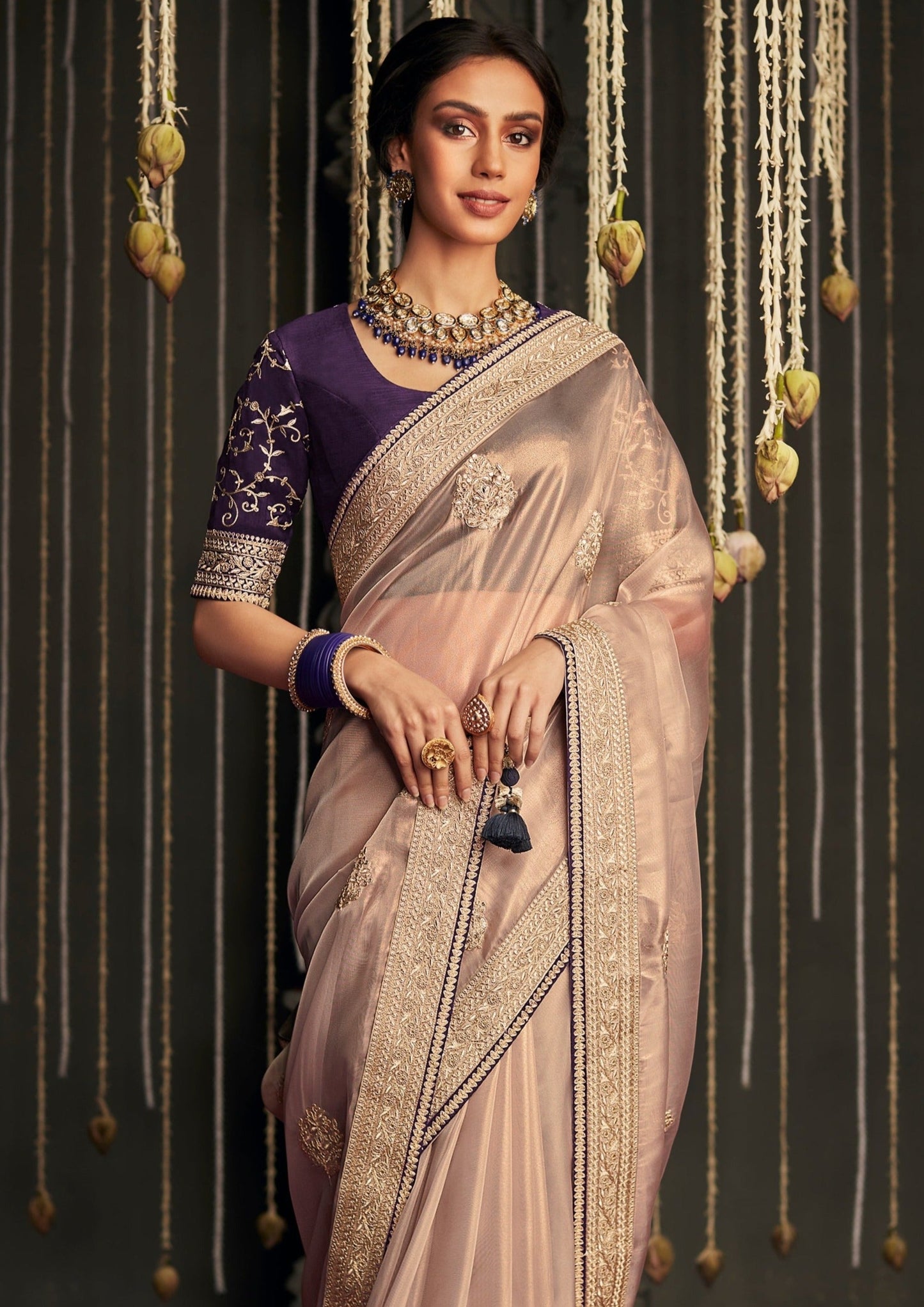 Organza saree party wear.