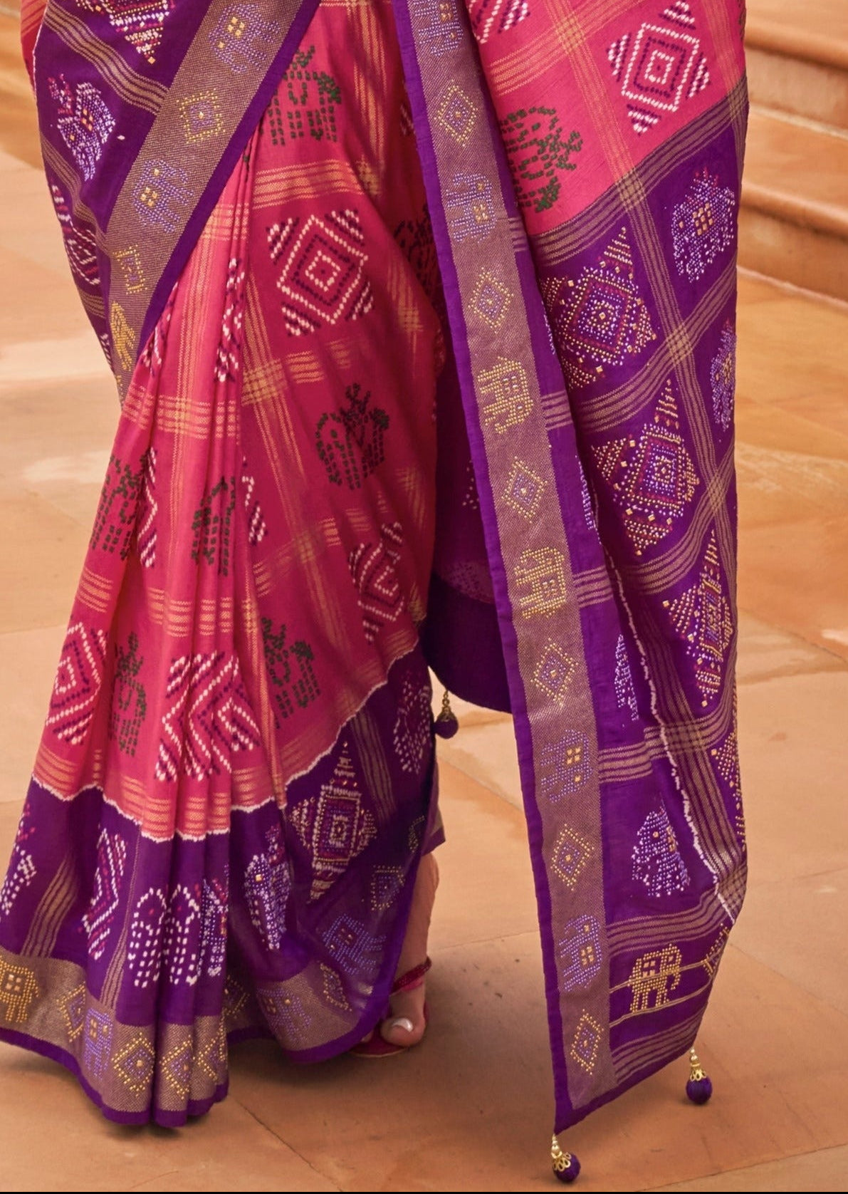 Zari Checks Patola Silk Rose Pink Saree