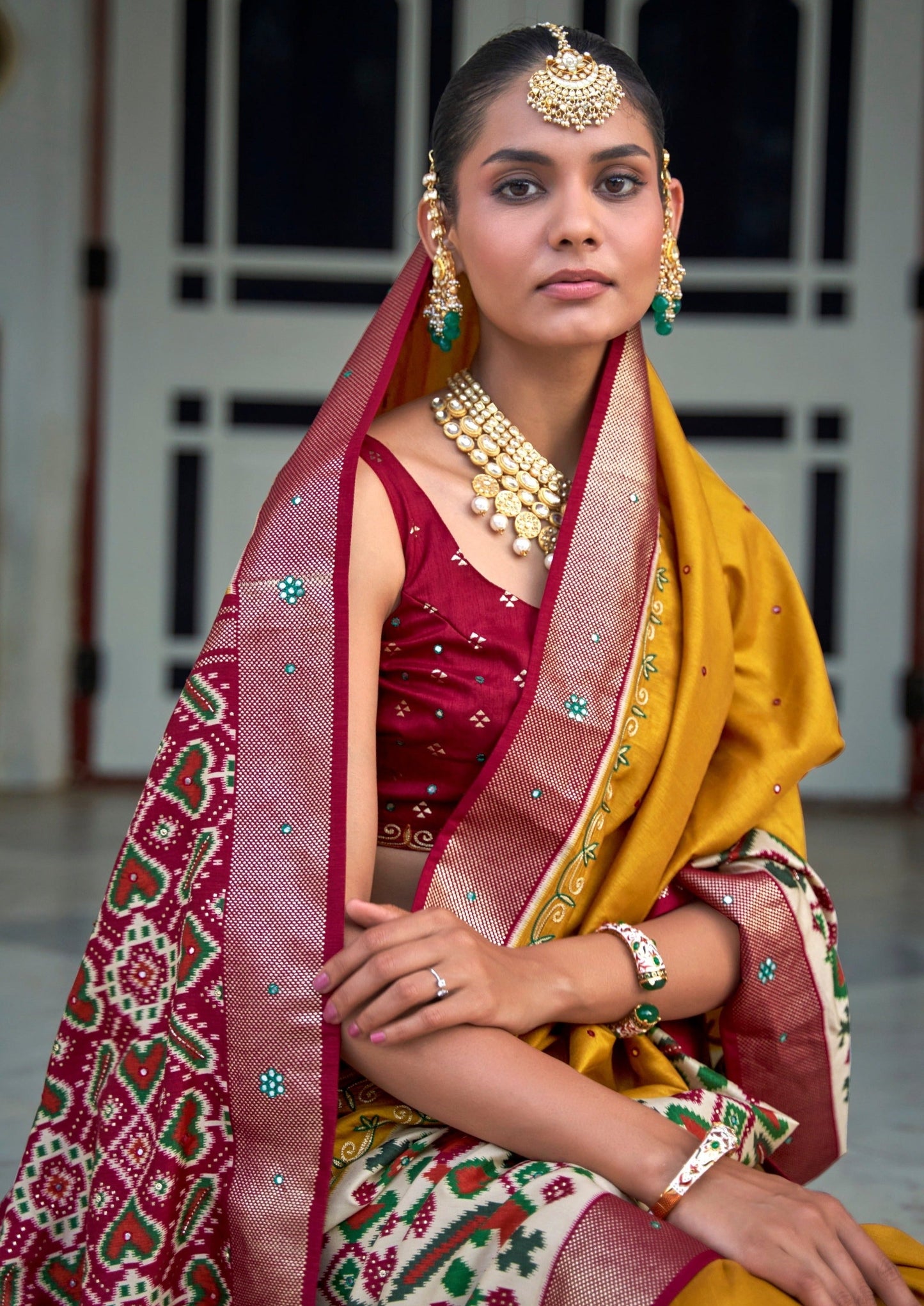 Aari Work Patola Silk Yellow Saree