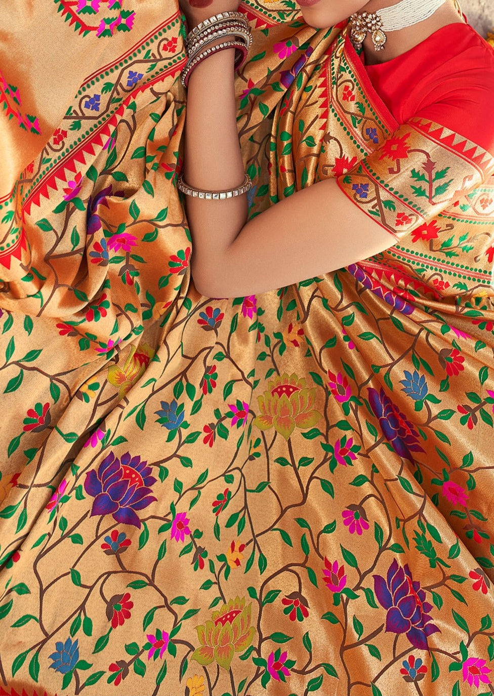 Pure Handloom Paithani Silk Red & Golden Wedding Saree (Pre-order)