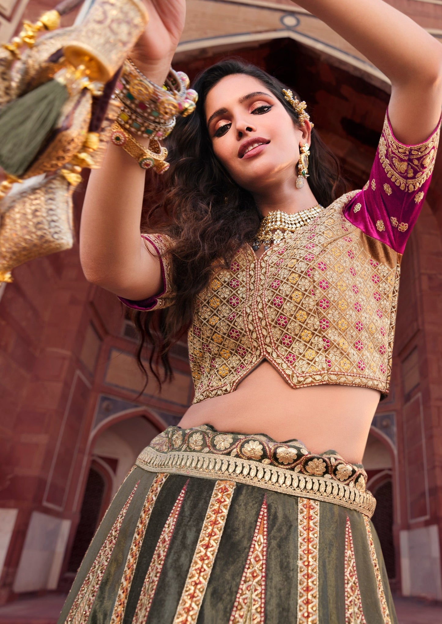 Hand Embroidered Pink Bridal Lehenga