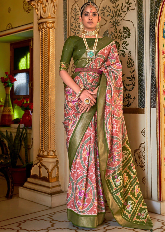 Peach single Ikat patola saree in usa online with price.
