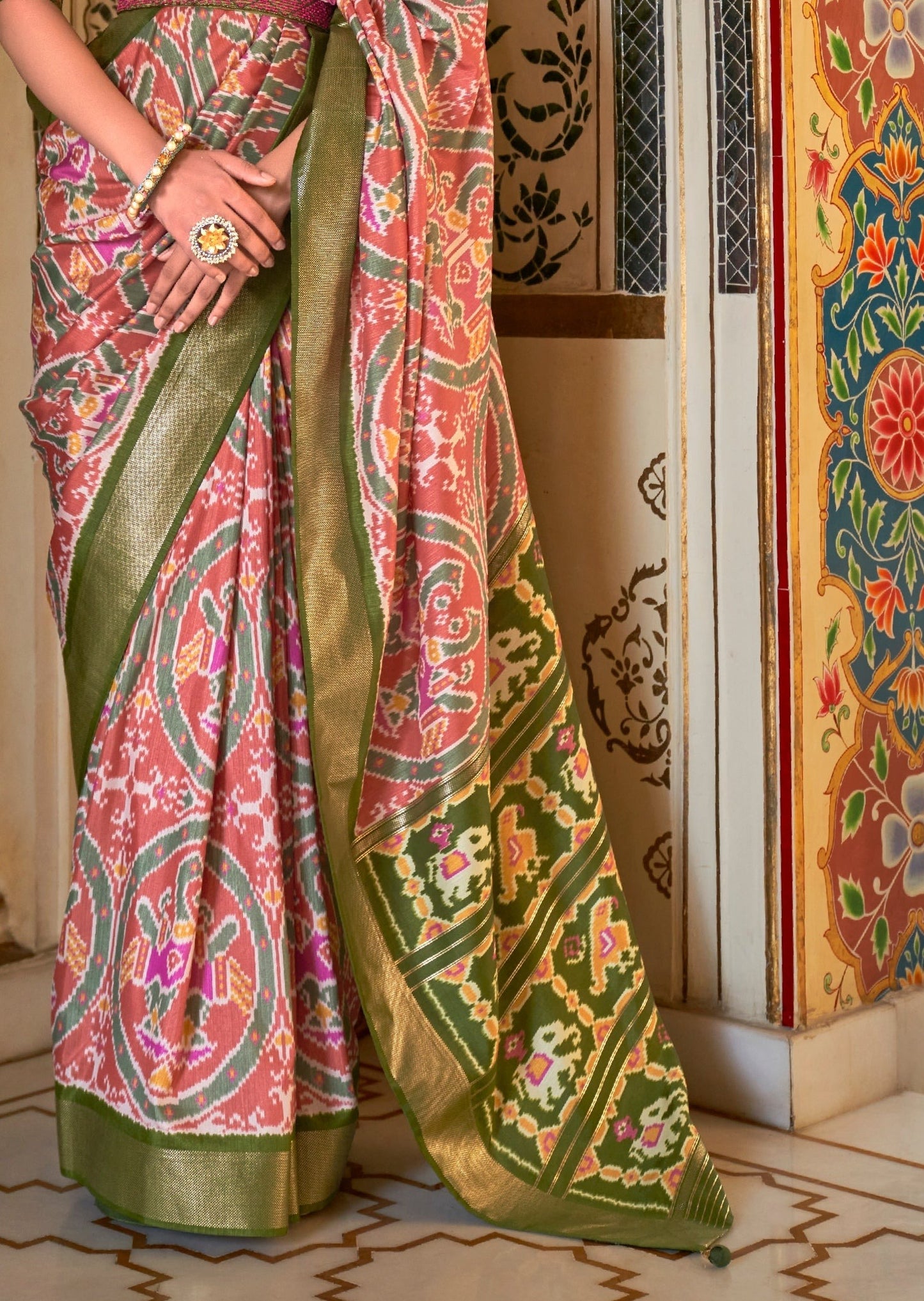 Patola Silk Ikat Peach Saree