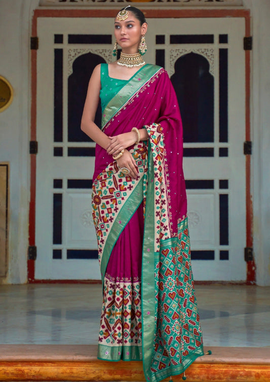 Magenta Pink Patola saree design