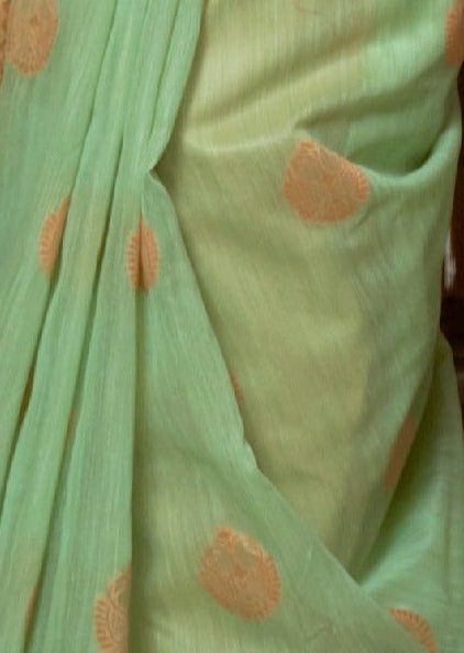 Pure Linen Green Handloom Saree