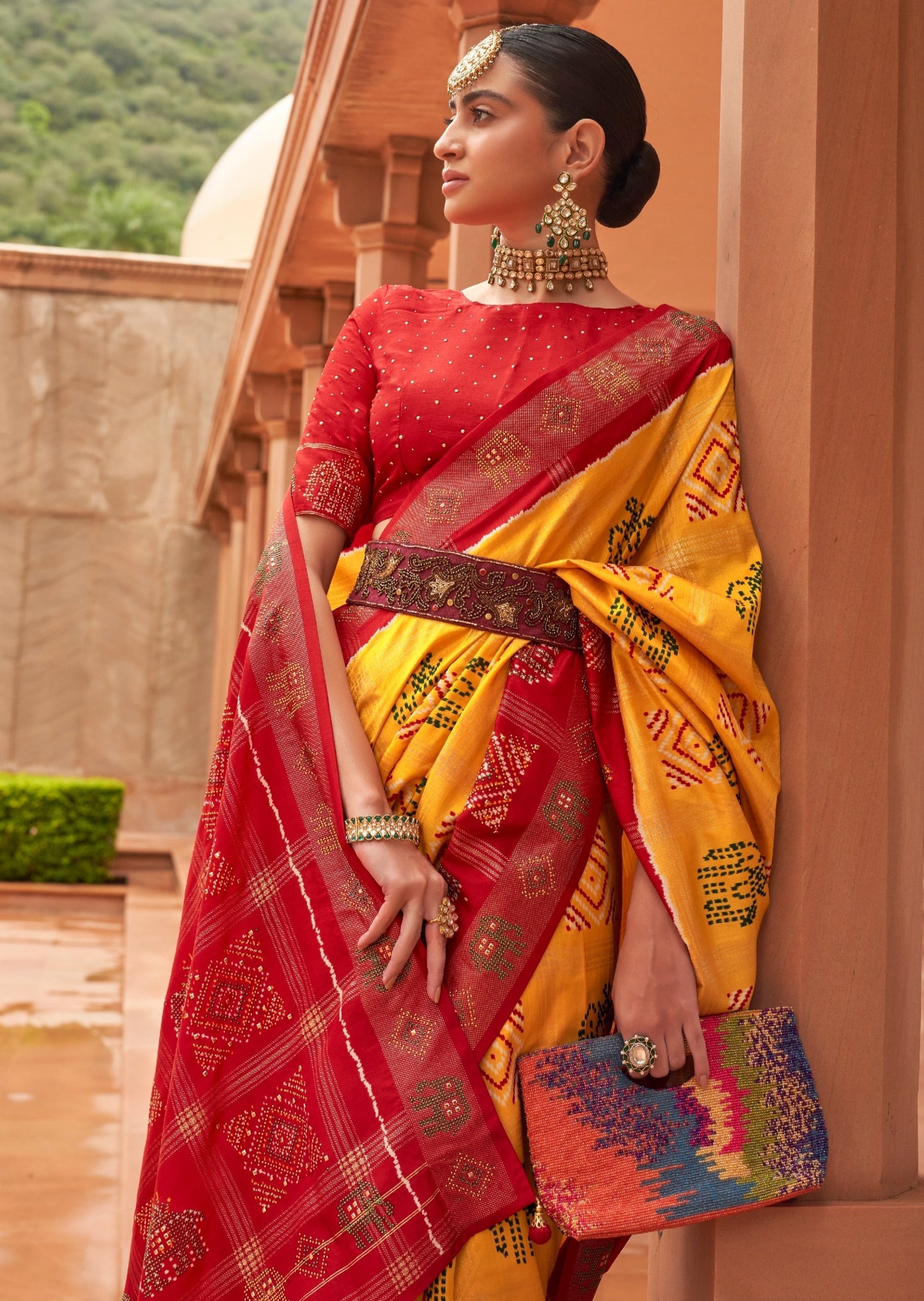 Zari Checks Patola Silk Yellow Saree