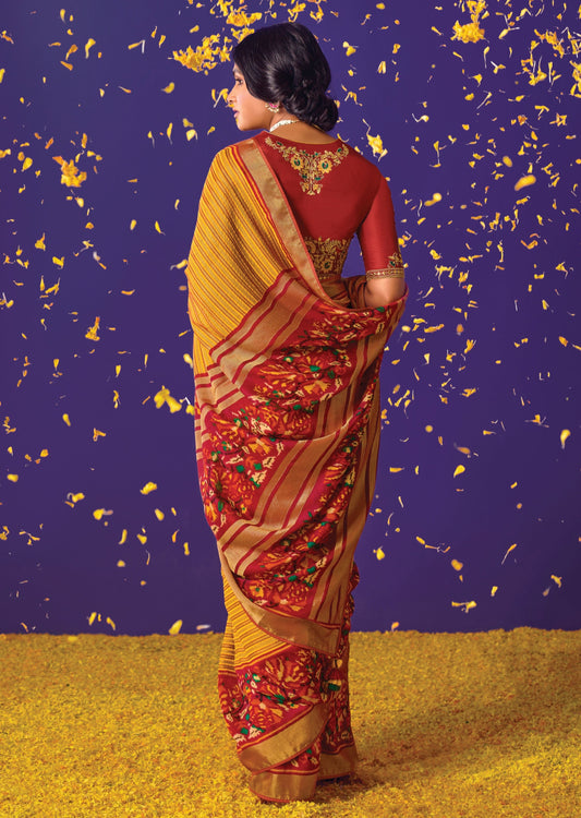 Double ikkat yellow Patola saree