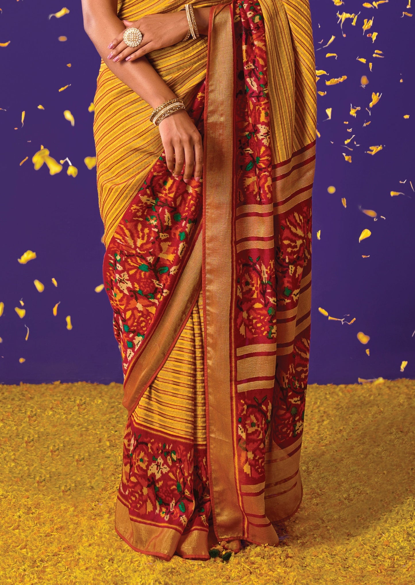 Yellow Patola saree online pallu design