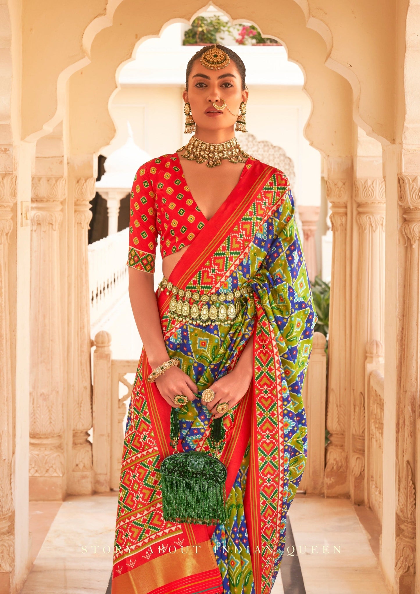 Blue and Green Patola Saree