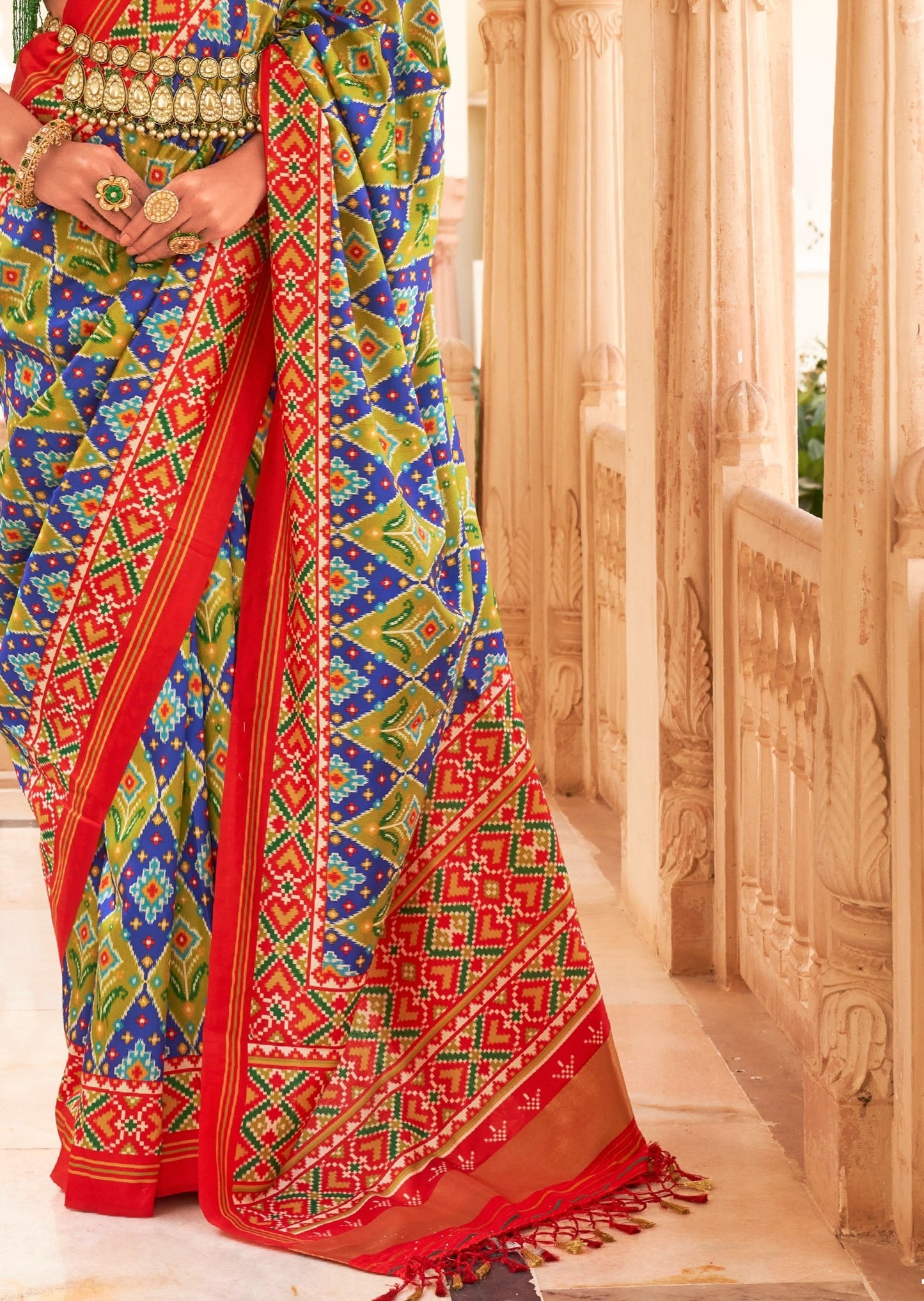 Blue and Green Patola Saree