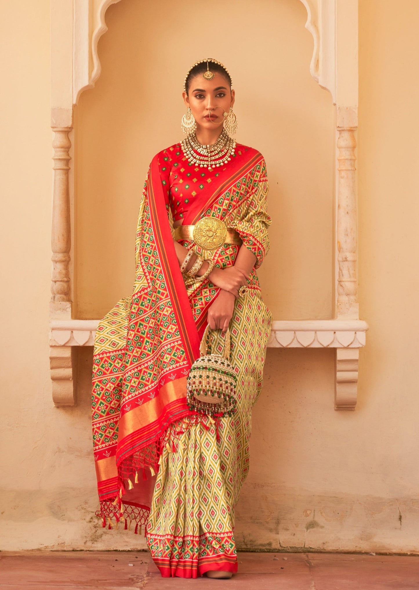 White and Yellow Patola Saree