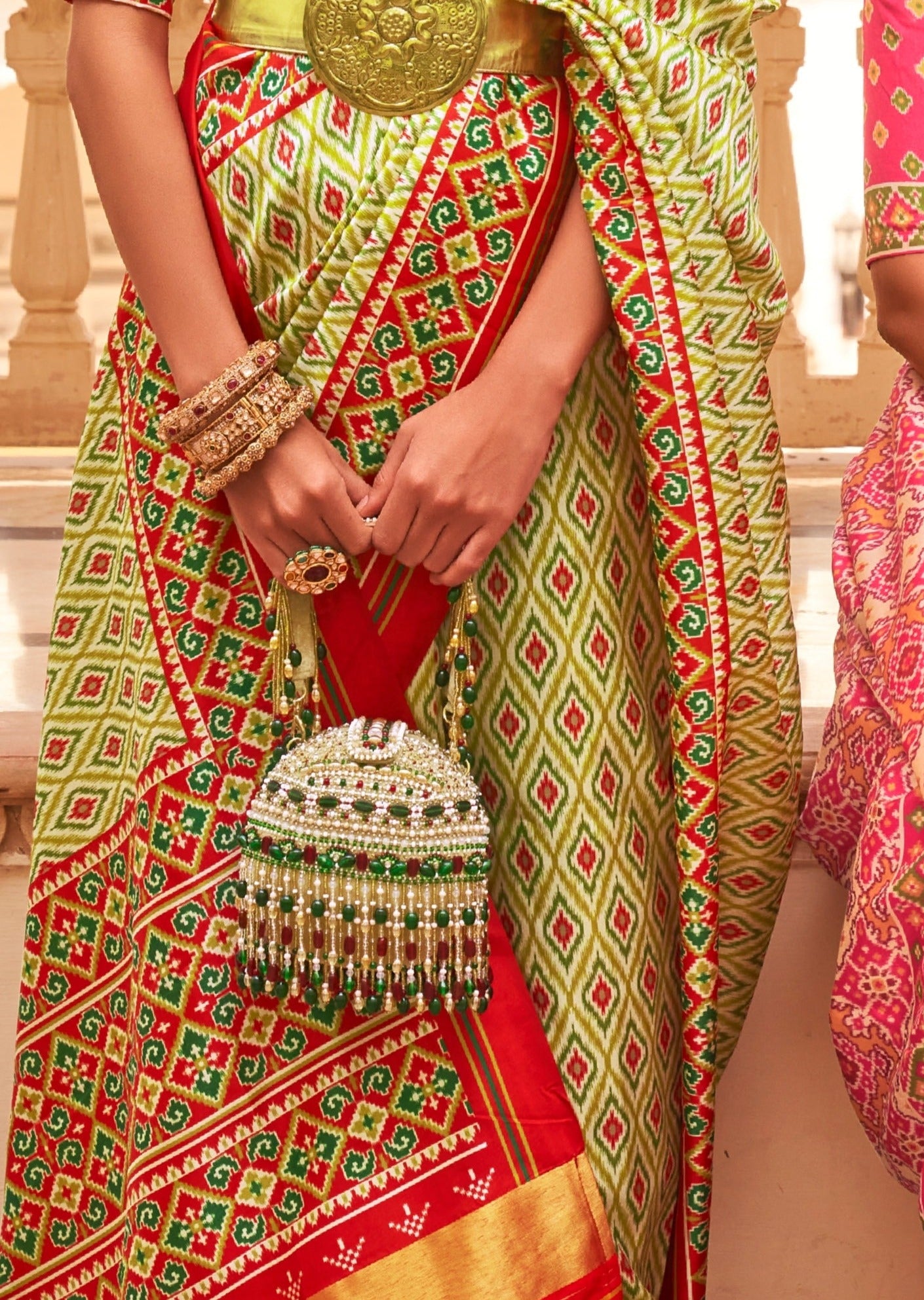 White and Yellow Patola Saree
