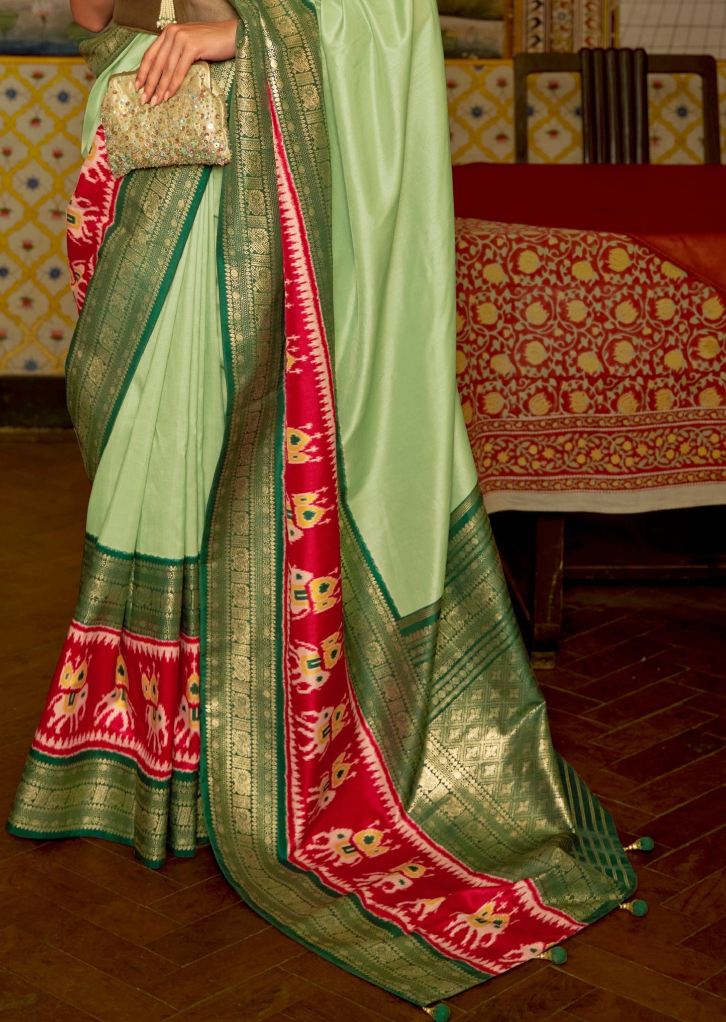 Pista Green Patola Saree