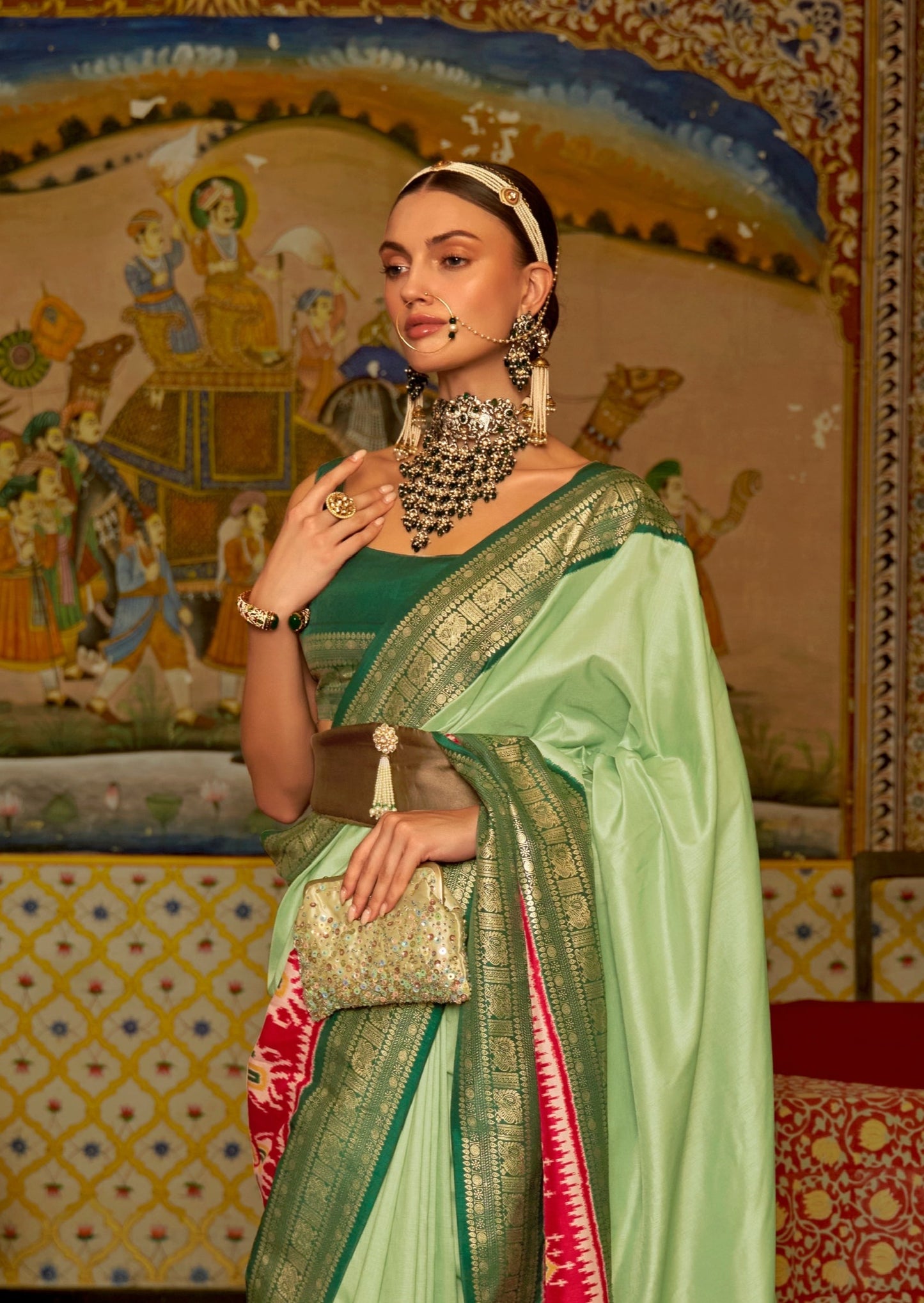 Pista Green Patola Saree