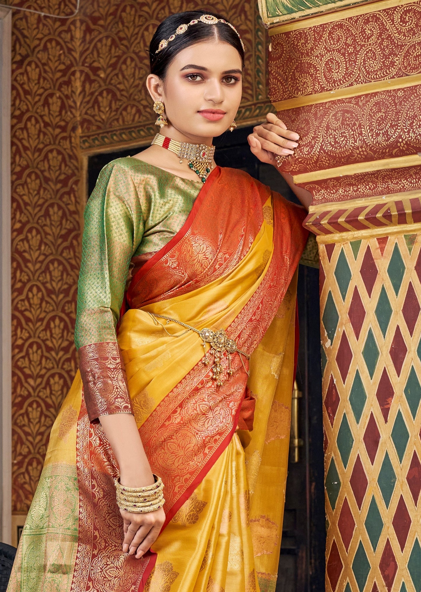 Pure Banarasi Handloom Yellow Tissue Silk Saree