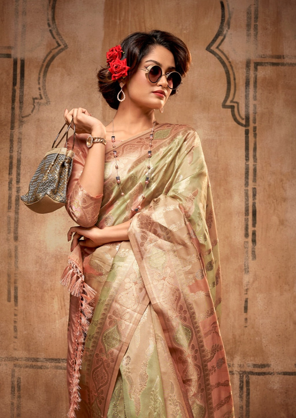 Designer Handloom Organza Green Saree