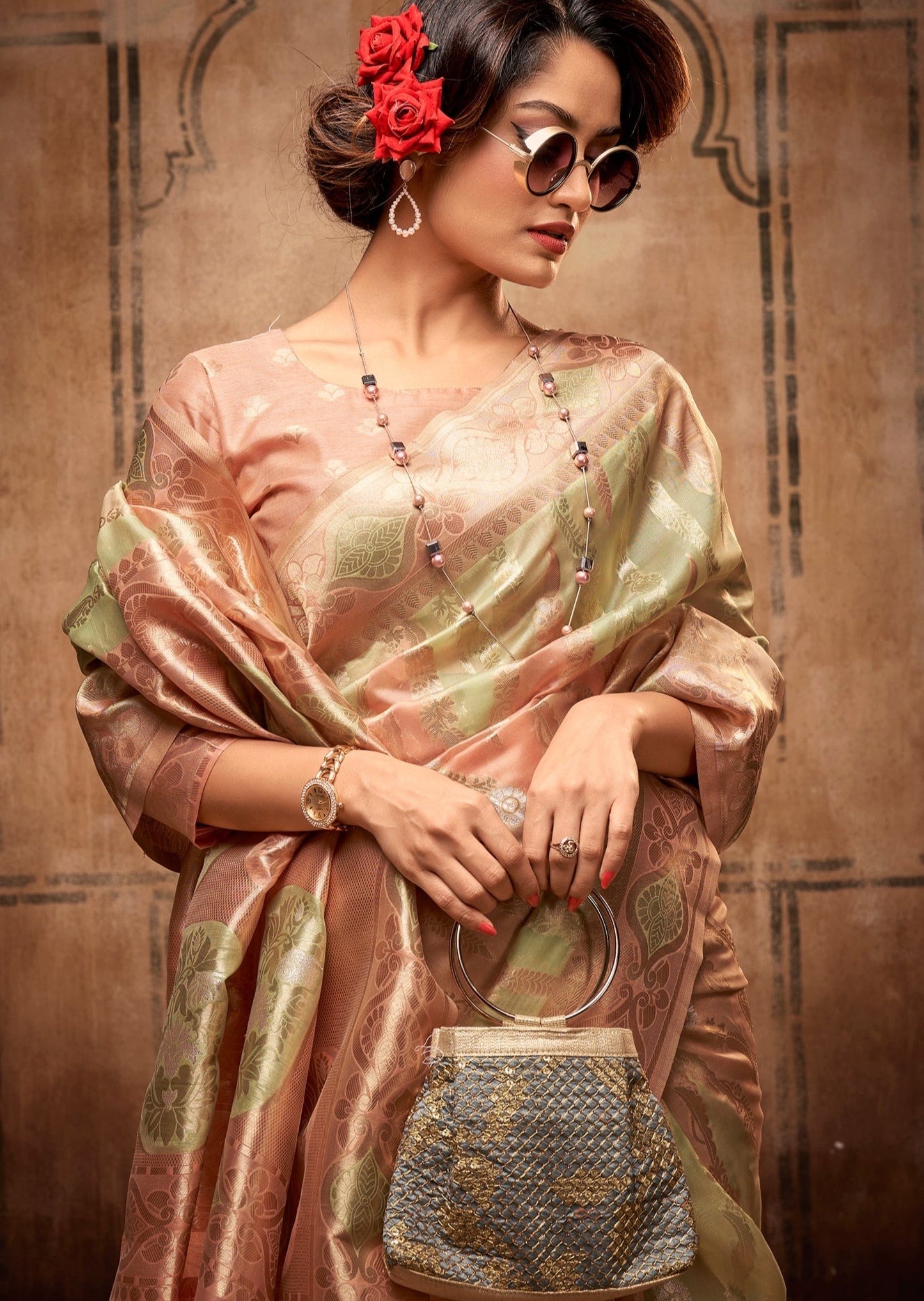 Designer Handloom Organza Green Saree