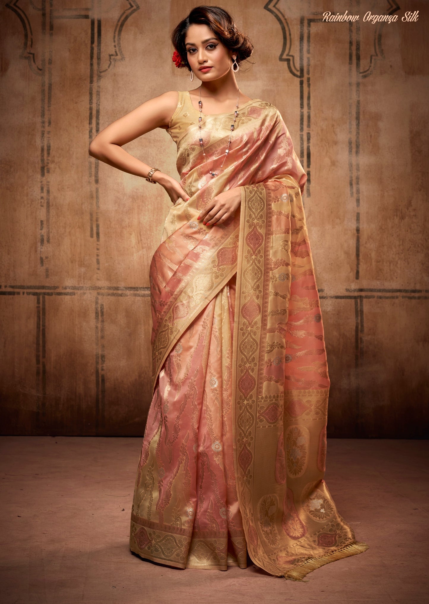 Shop pure handloom banarasi organza saree online in usa featuring handloom zari weaving.
