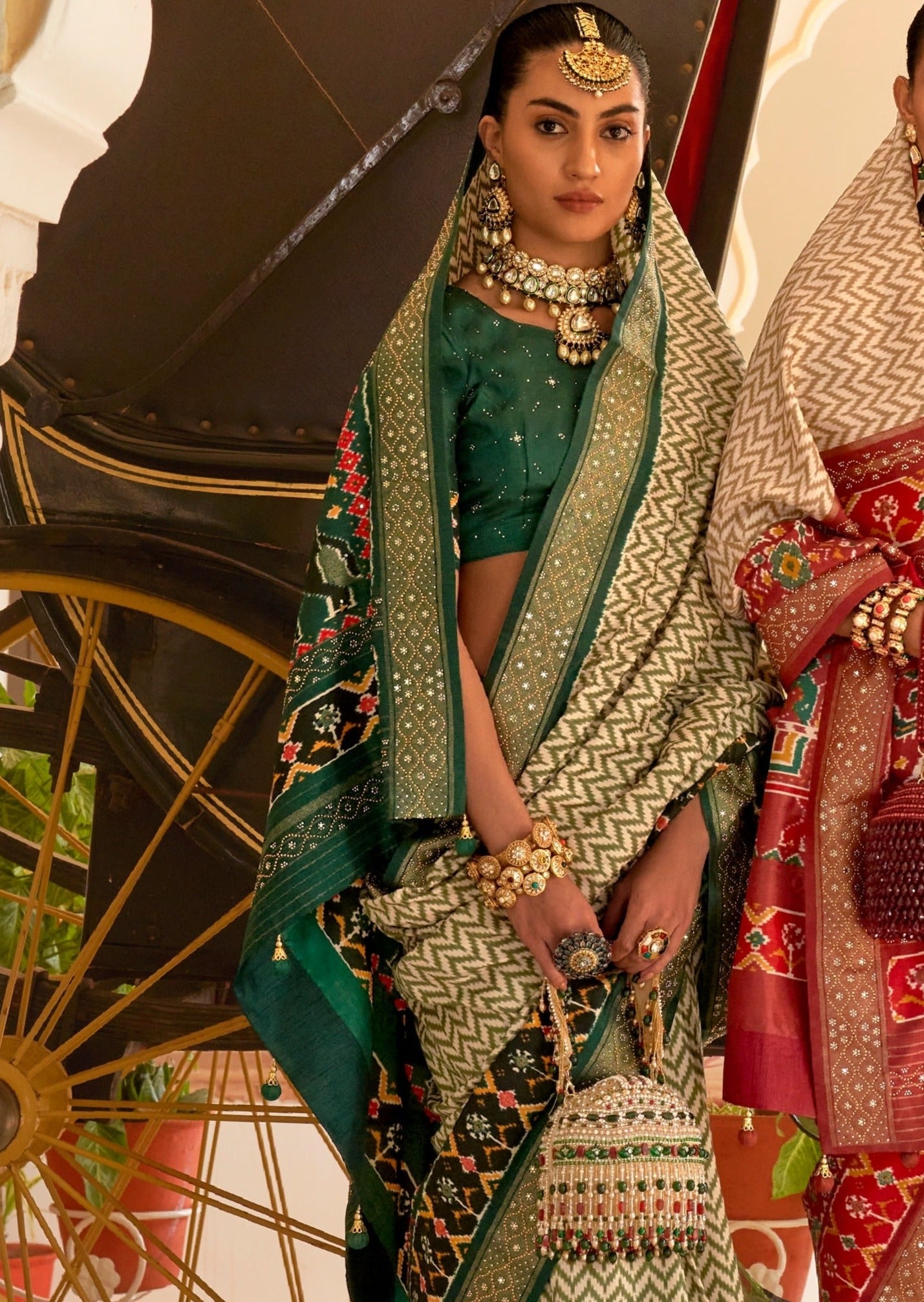 Handwork Patola Green Saree
