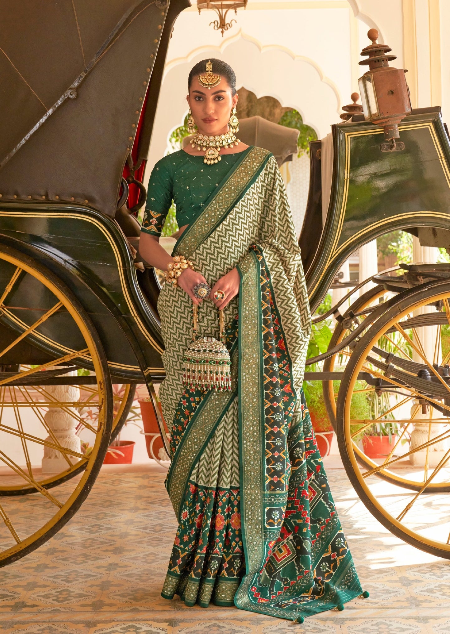 Handwork Patola Green Saree