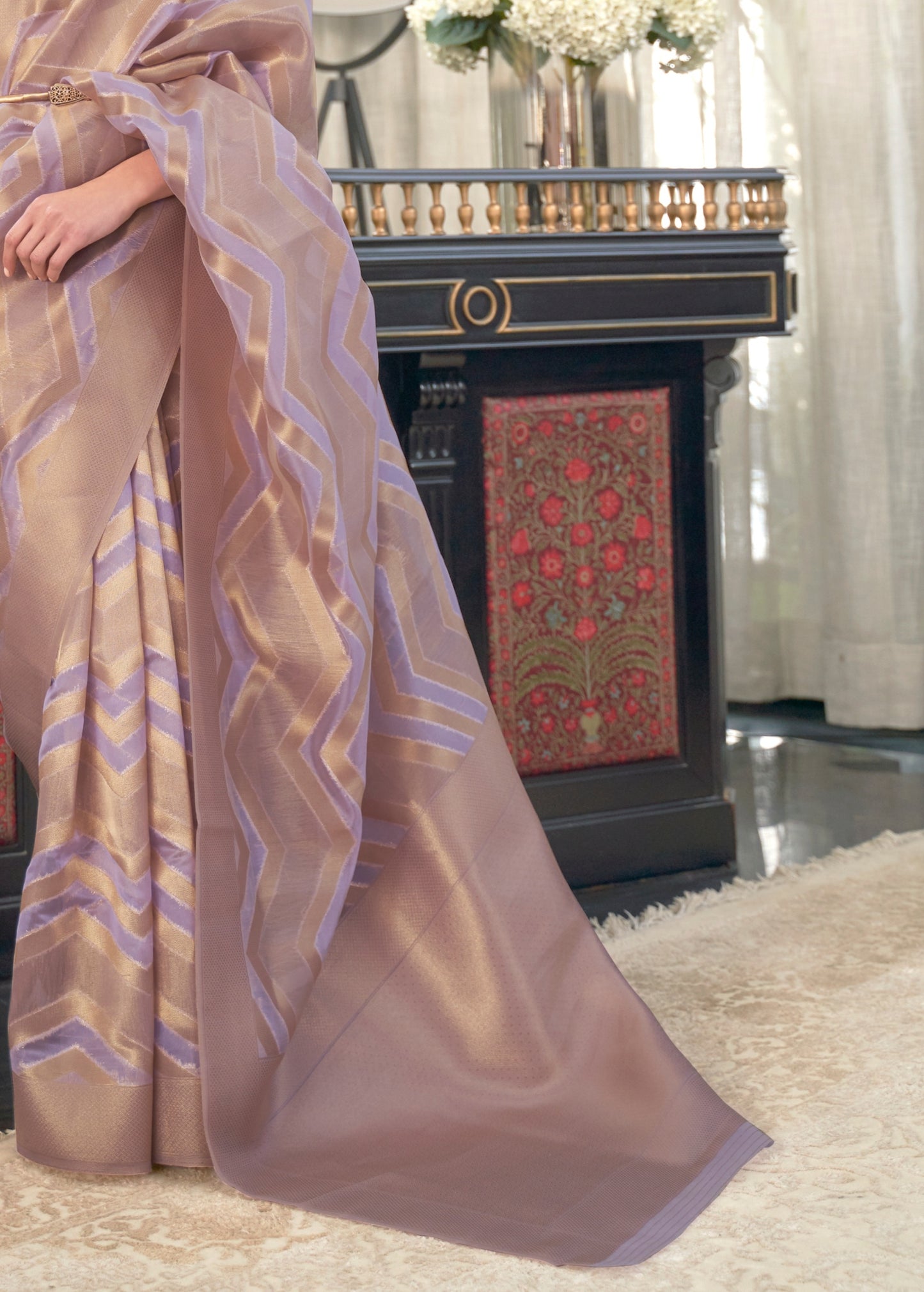 Pure Organza Purple Handloom Saree