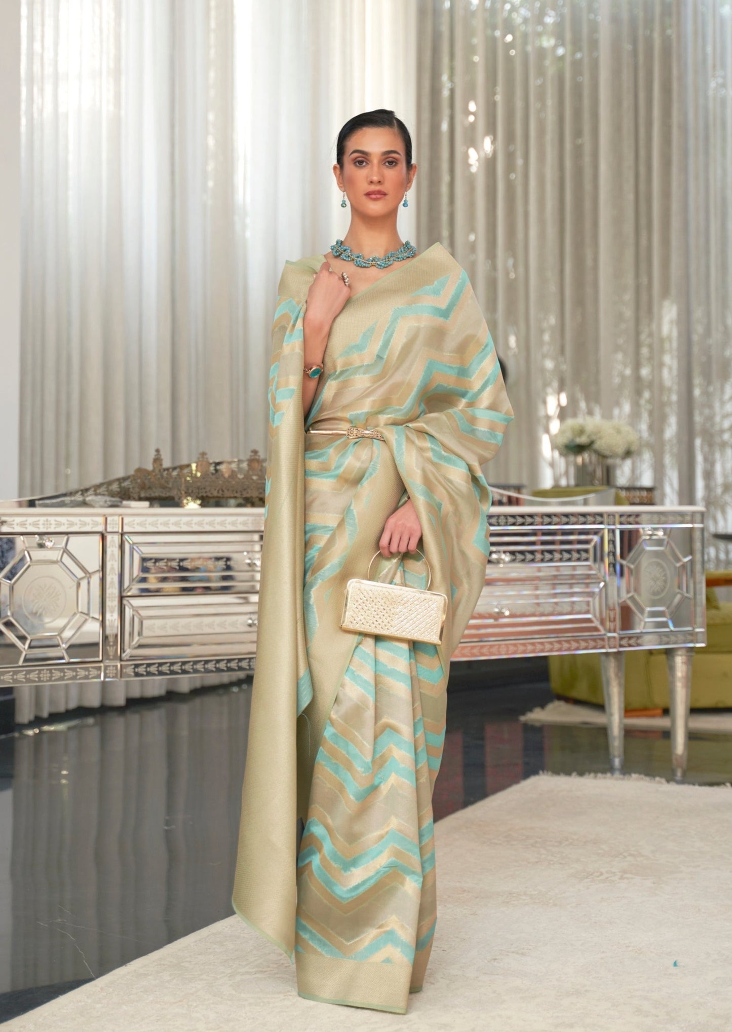 Pure Organza Blue Handloom Saree
