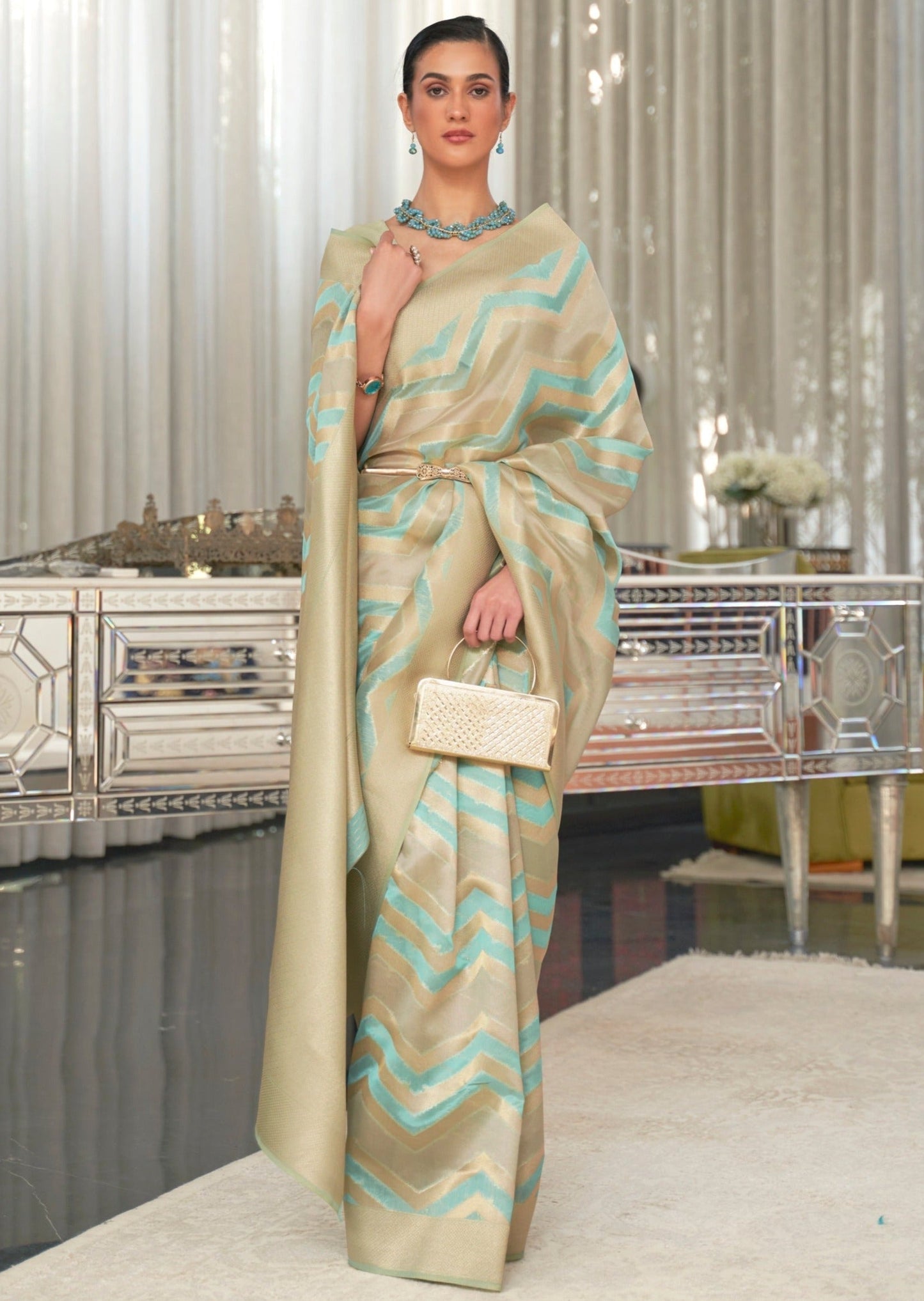 Pure Organza Blue Handloom Saree