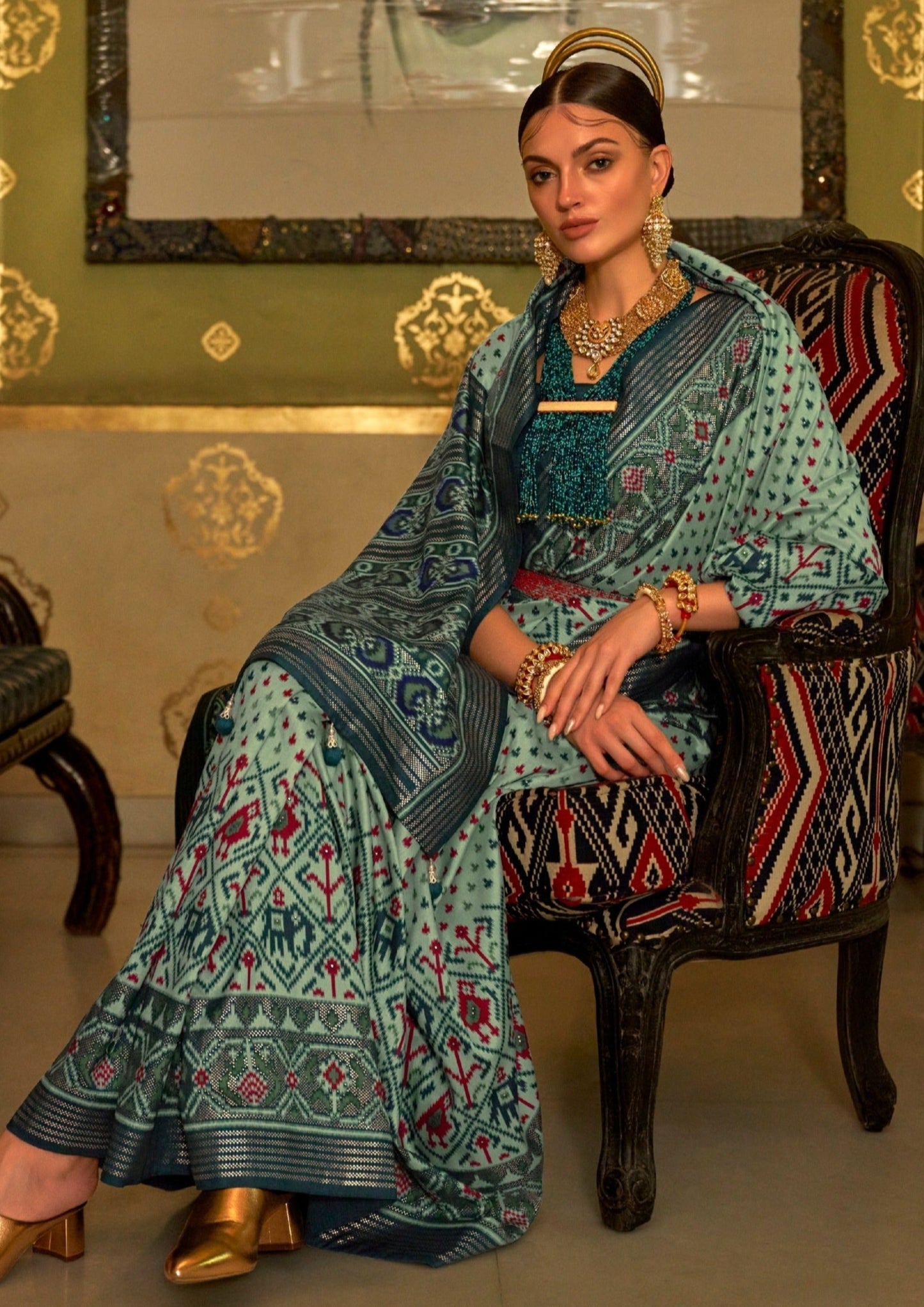 Mint Green Patola Silk Saree