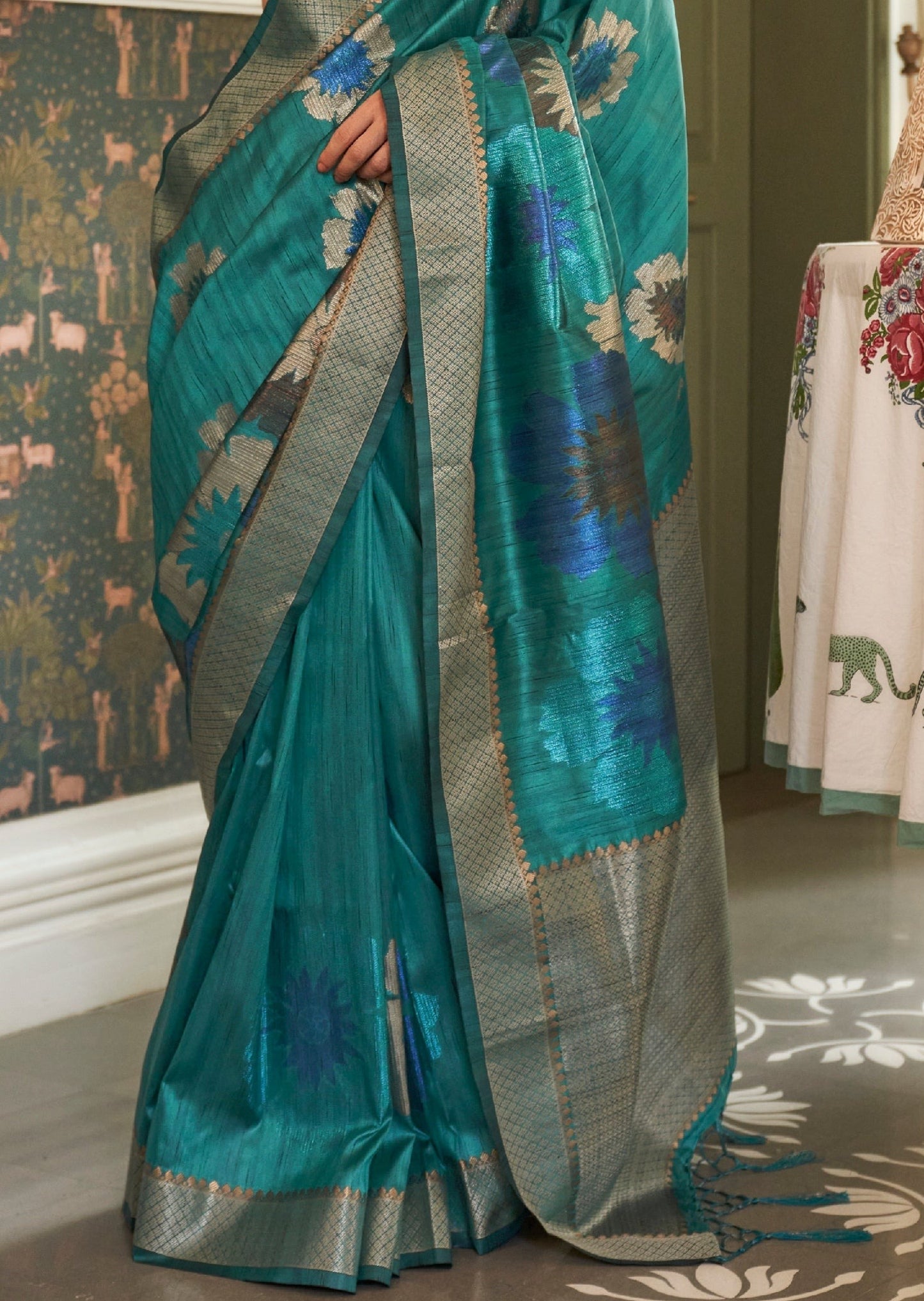 Kalki Koechlin Pure Handloom Silk Firozi Blue Saree