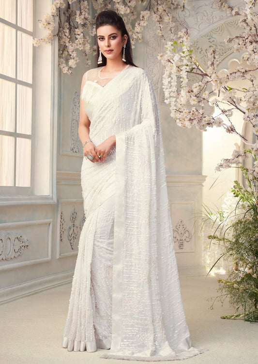 White Cocktail saree