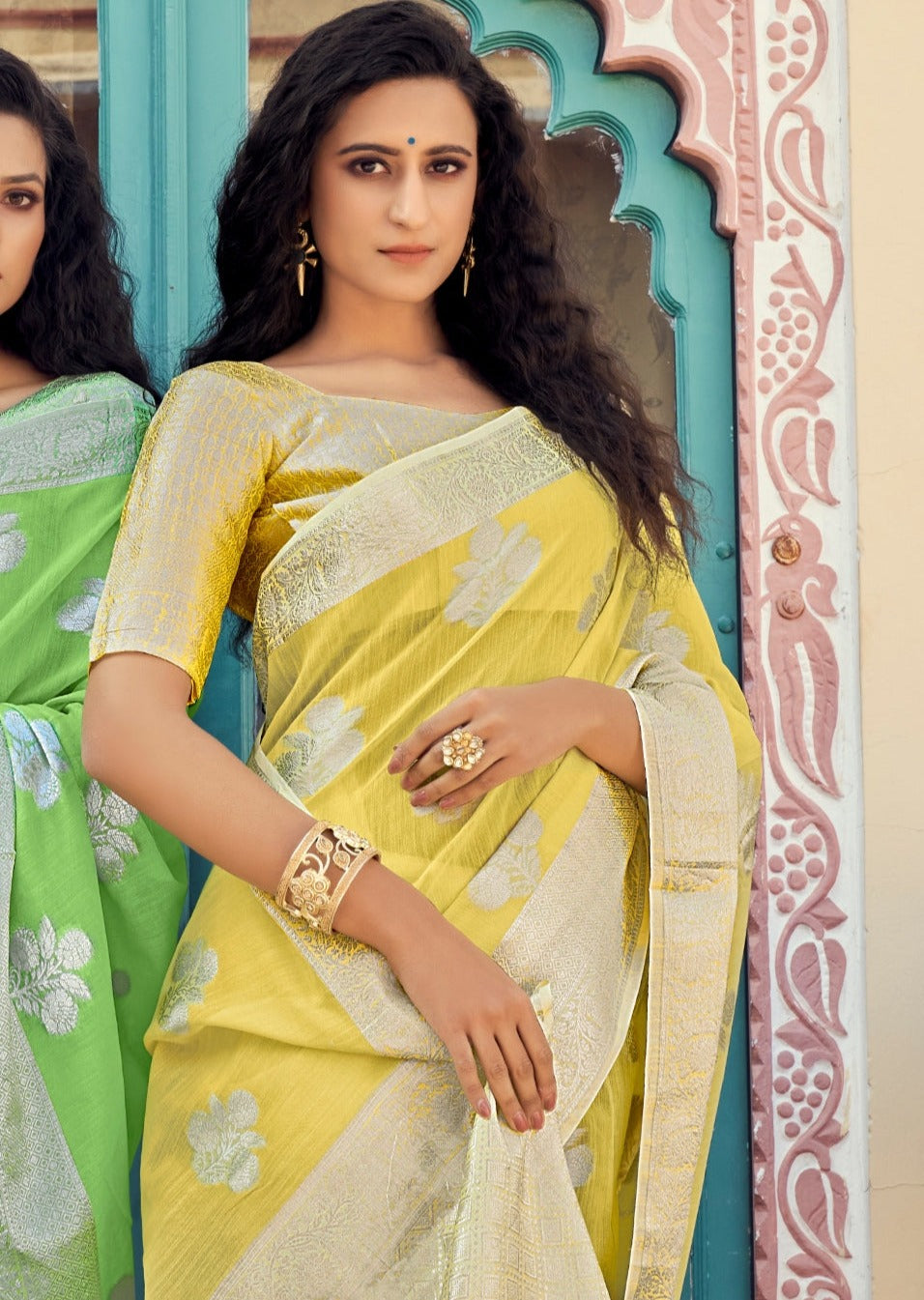 Yellow Maheshwari Silk Saree