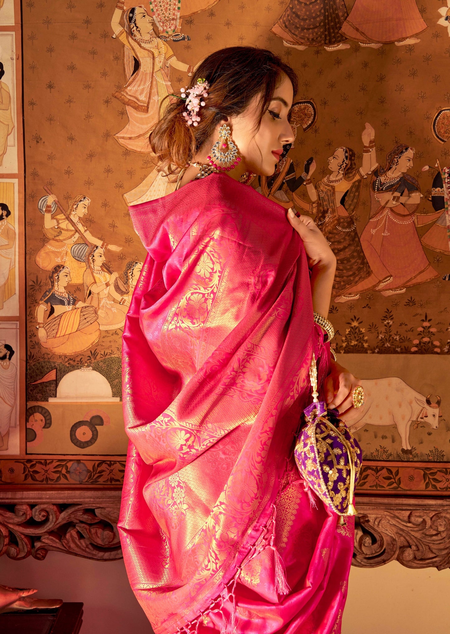Katan Silk Rani Pink Banarasi Saree