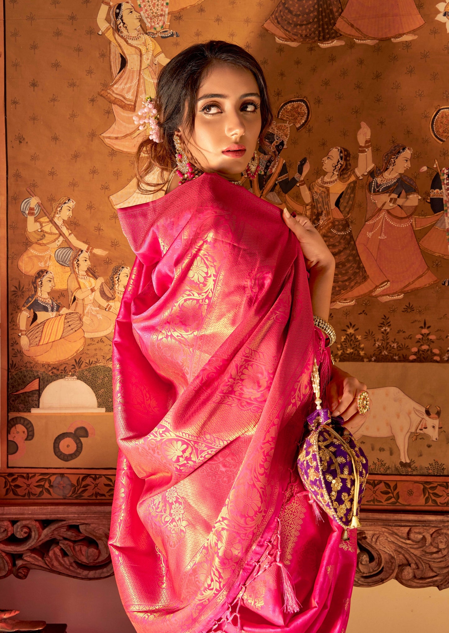 Katan Silk Rani Pink Banarasi Saree