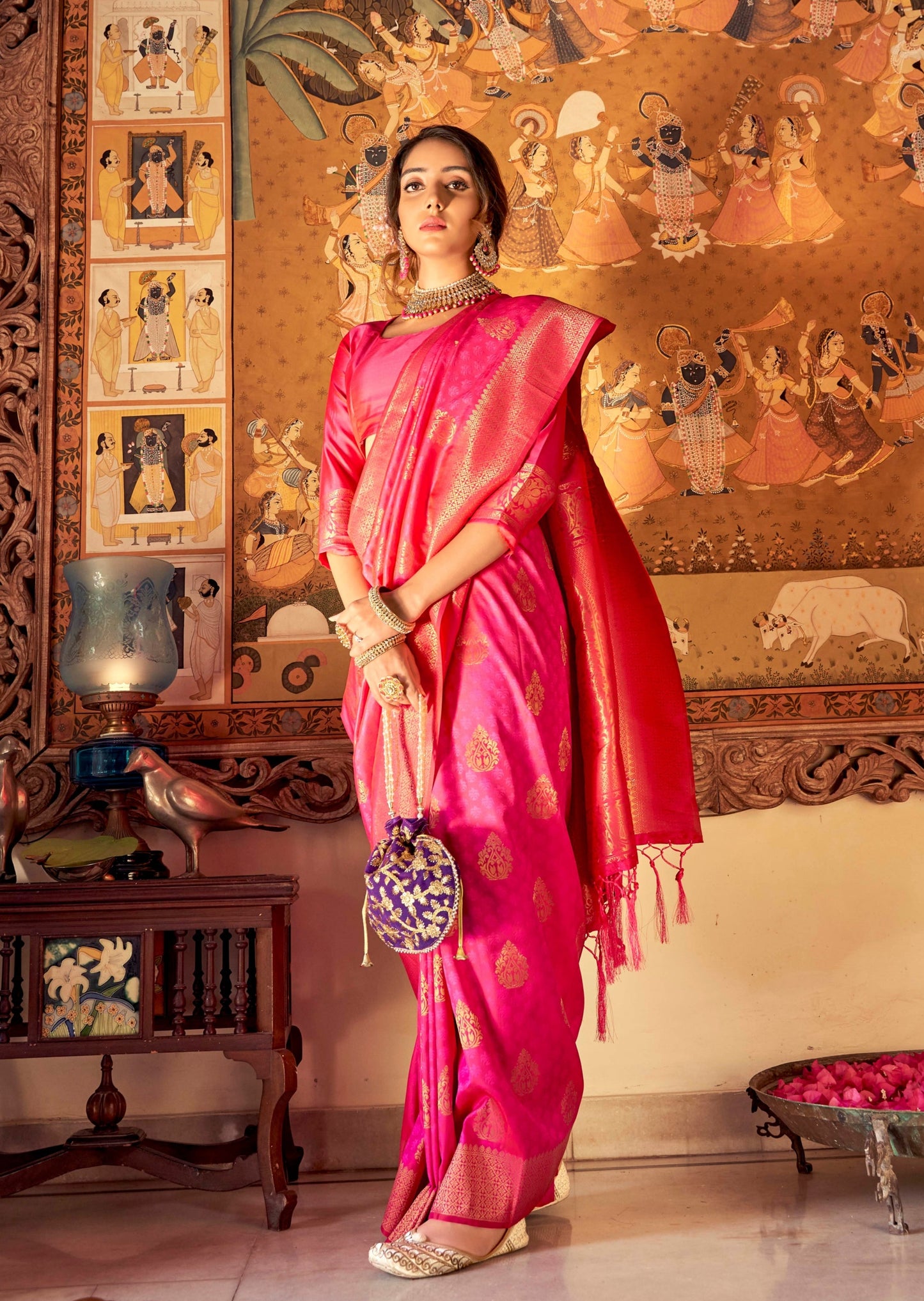 Katan Silk Rani Pink Banarasi Saree