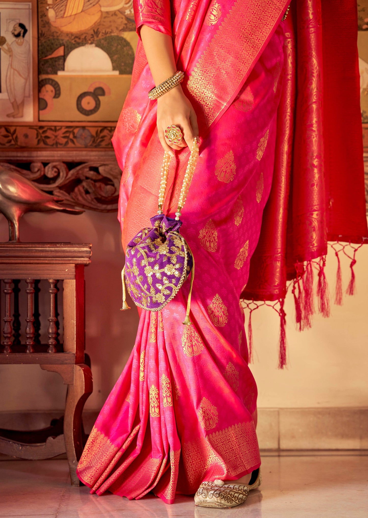Katan Silk Rani Pink Banarasi Saree