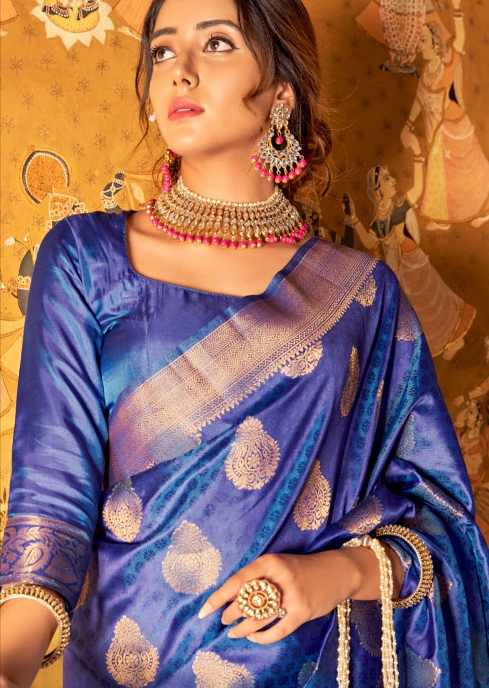 Katan Silk Blue Banarasi Saree