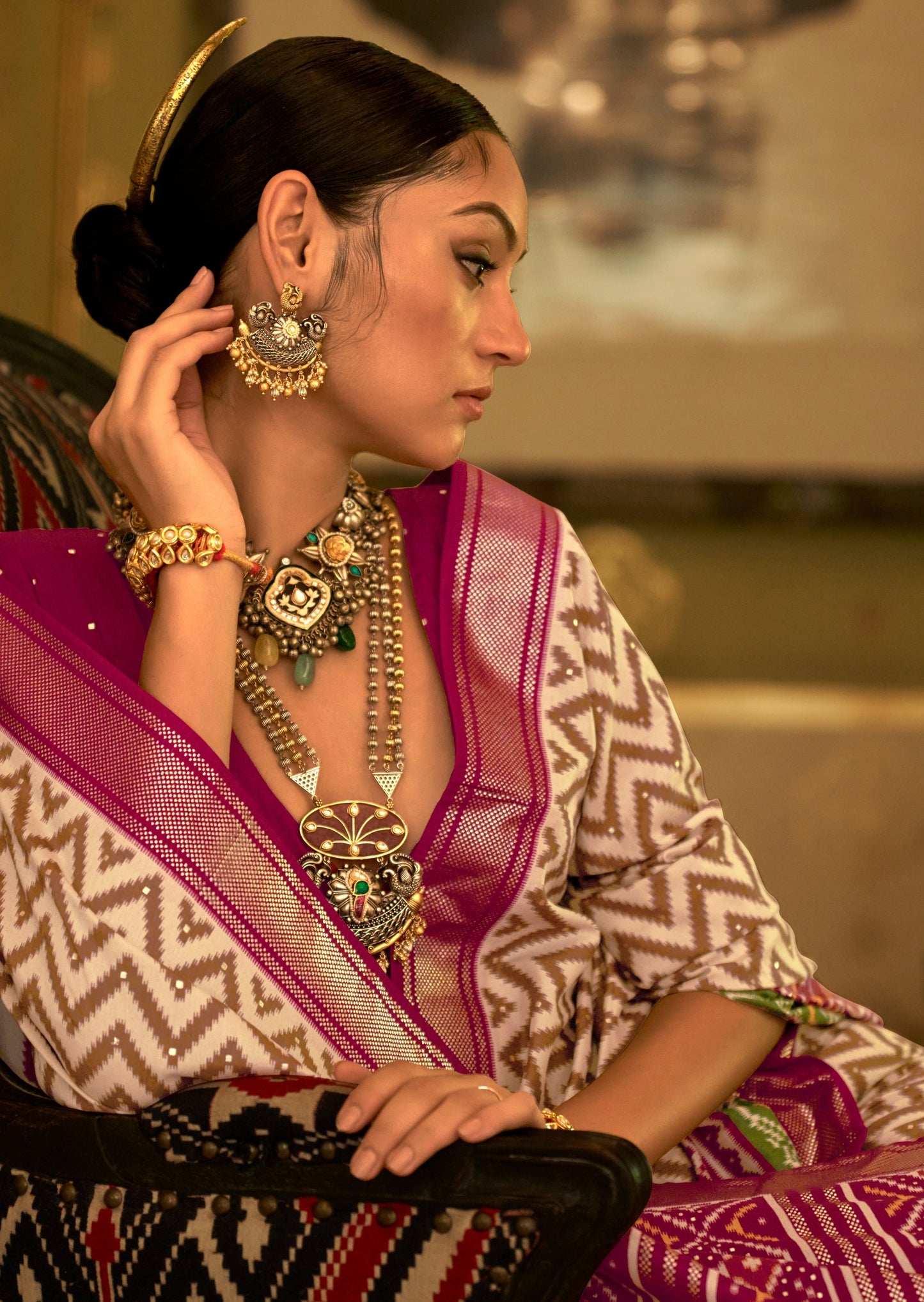 Patola Off White and Pink Saree