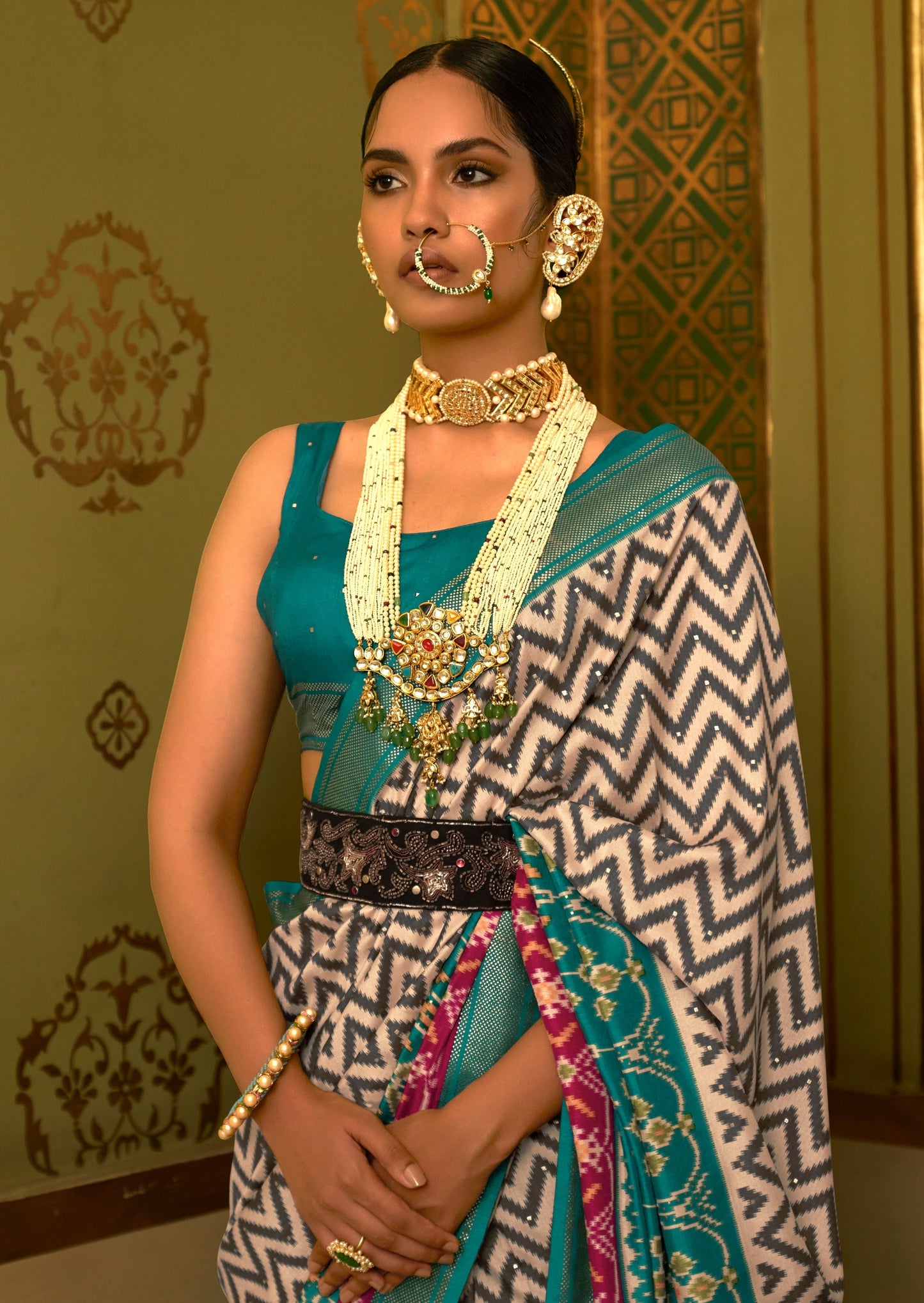 Patola Silk Turquoise Blue Saree
