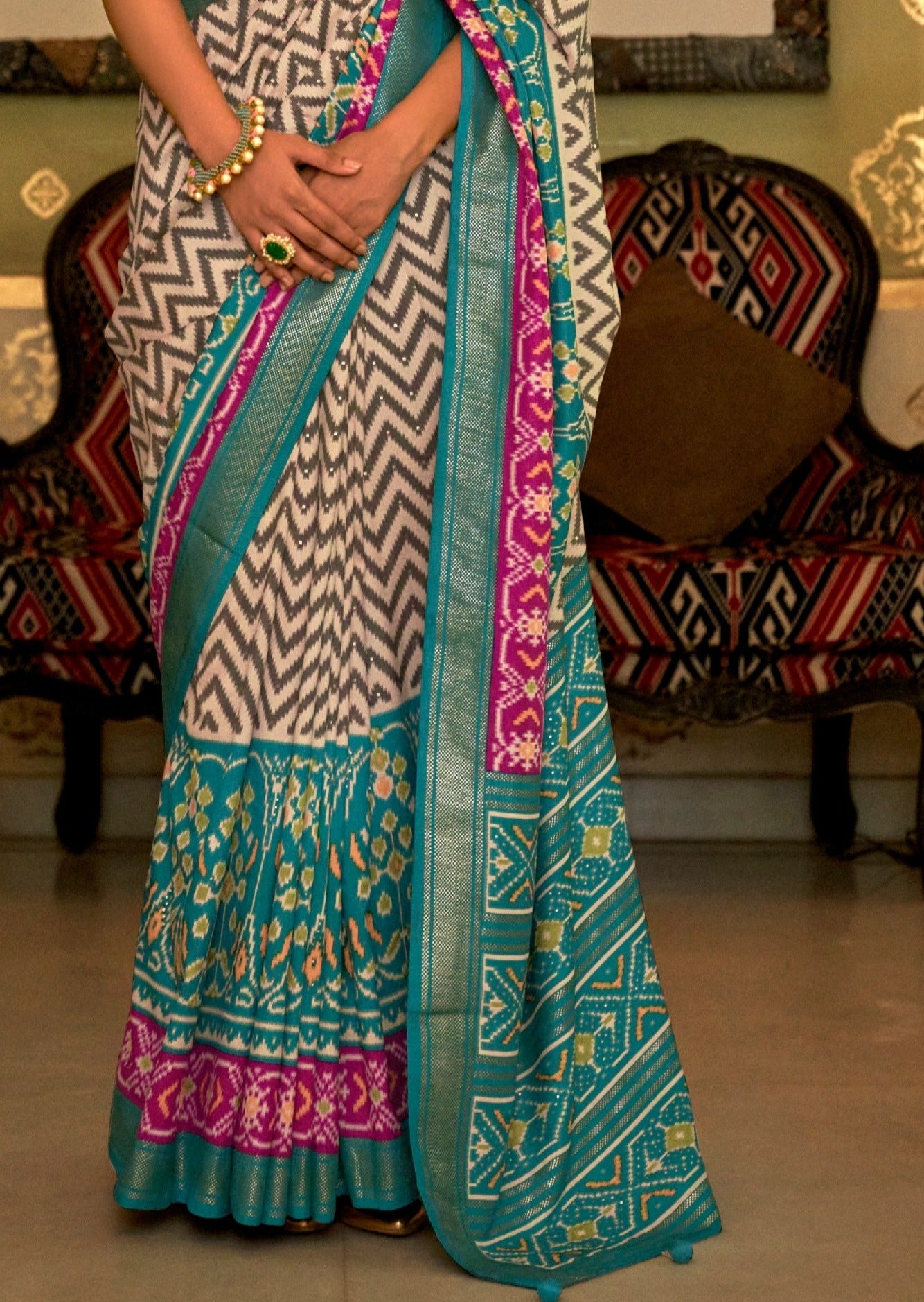Patola Silk Turquoise Blue Saree
