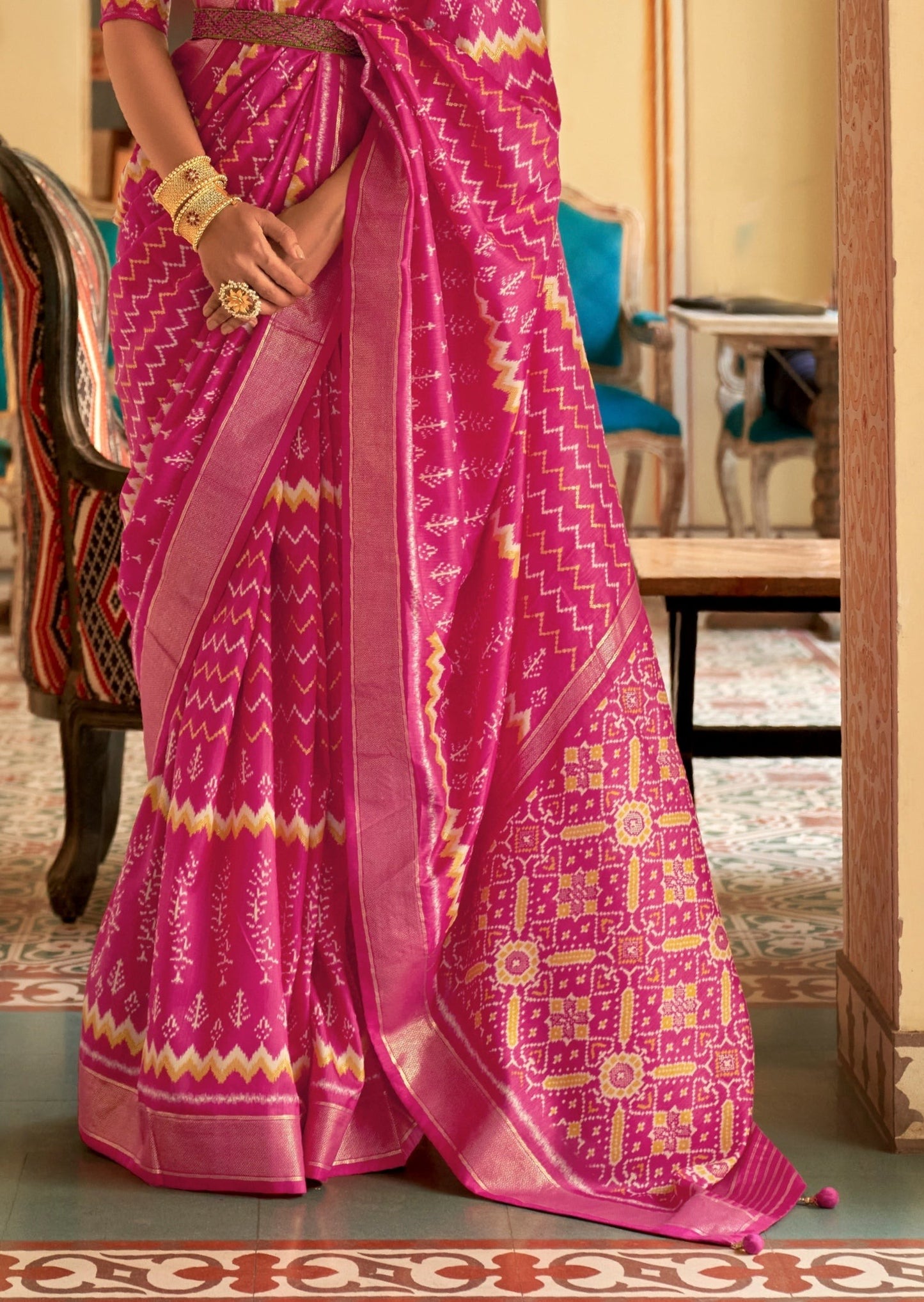 Pink Patola Ikkat Saree