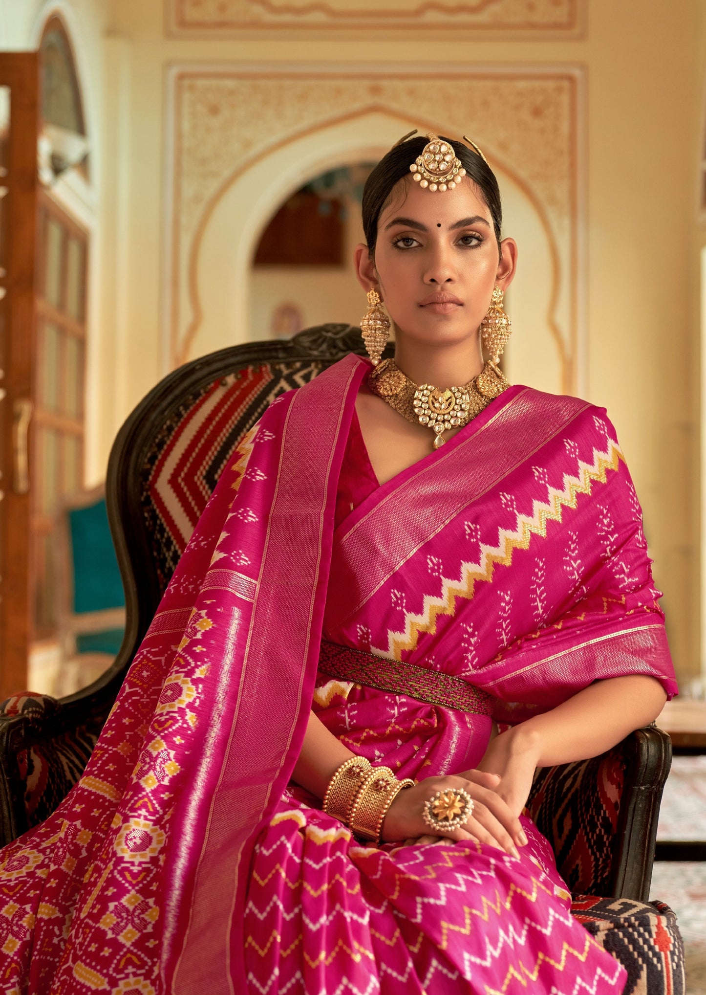 Pink Patola Ikkat Saree