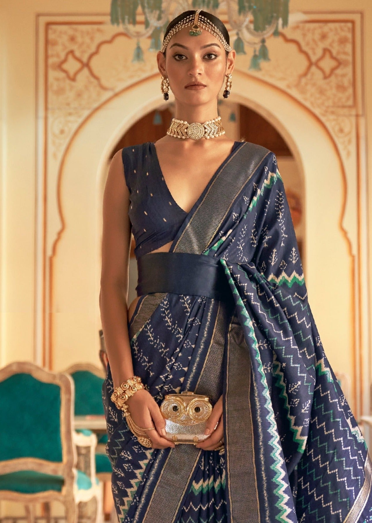 Ink Blue Patola Ikkat Saree