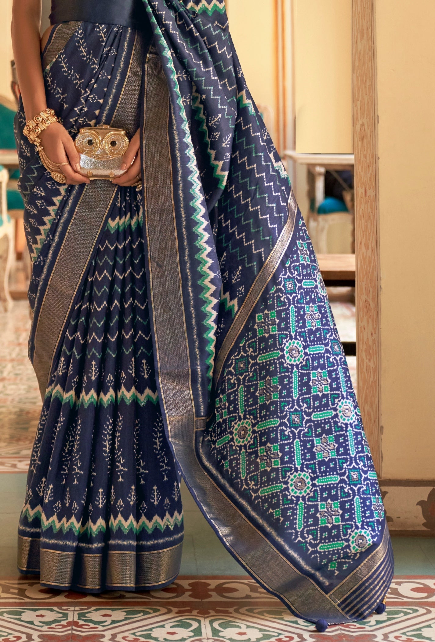 Ink Blue Patola Ikkat Saree