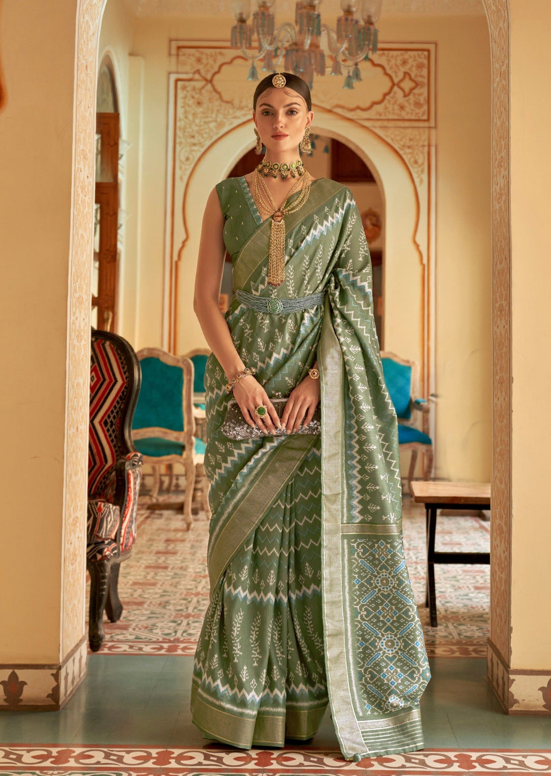 Olive green Patola saree