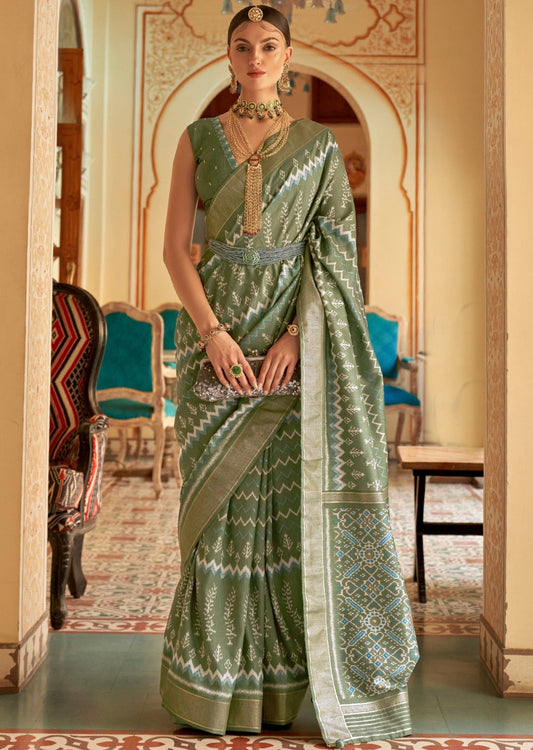 Olive green Patola saree